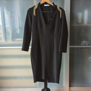 Preloved Rinascimento Black Italian Dress with Gold Shoulder Embellishments - L